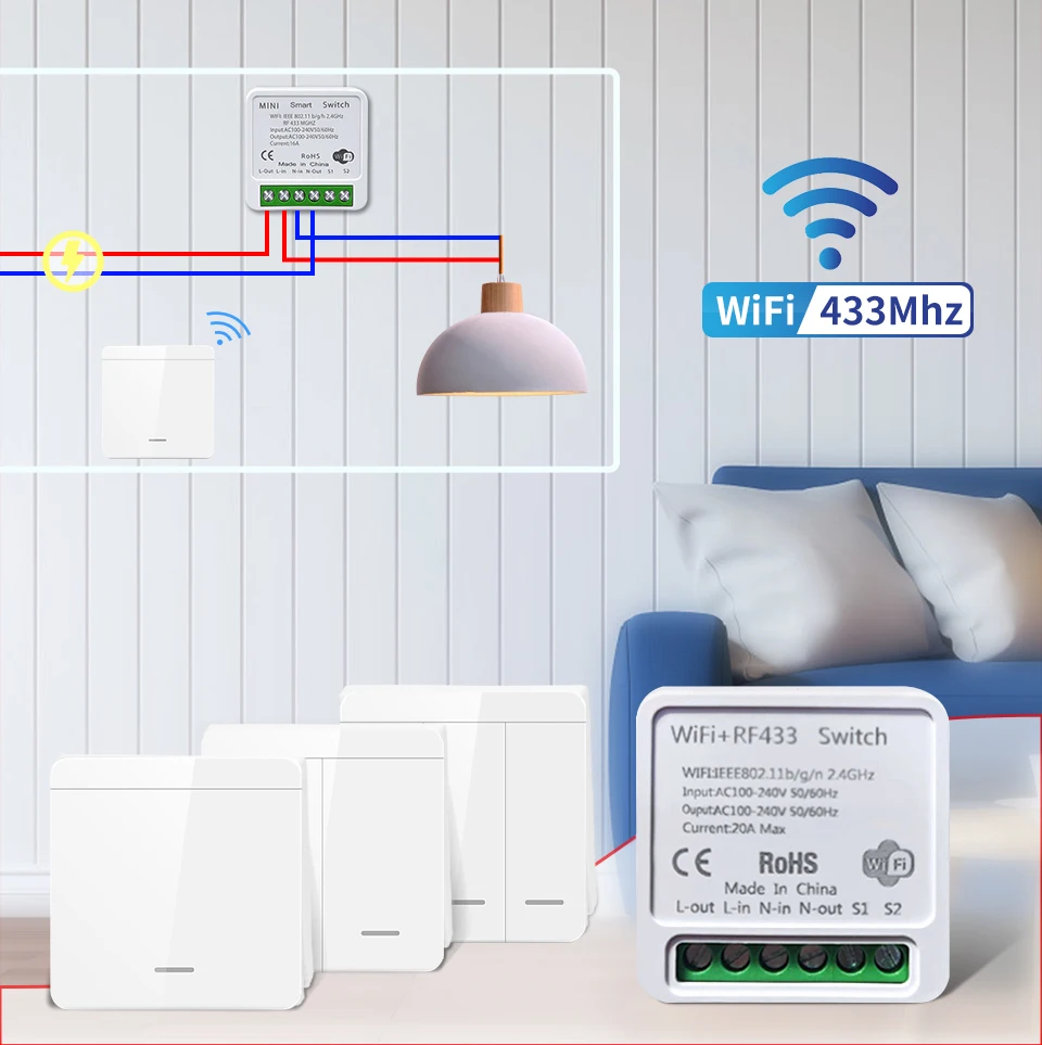 Tuya WiFi Smart Light Switch Smart Home Wireless RF 433mhz Push Button Wall Switch Via Alexa Google Home Alice Smart Life App