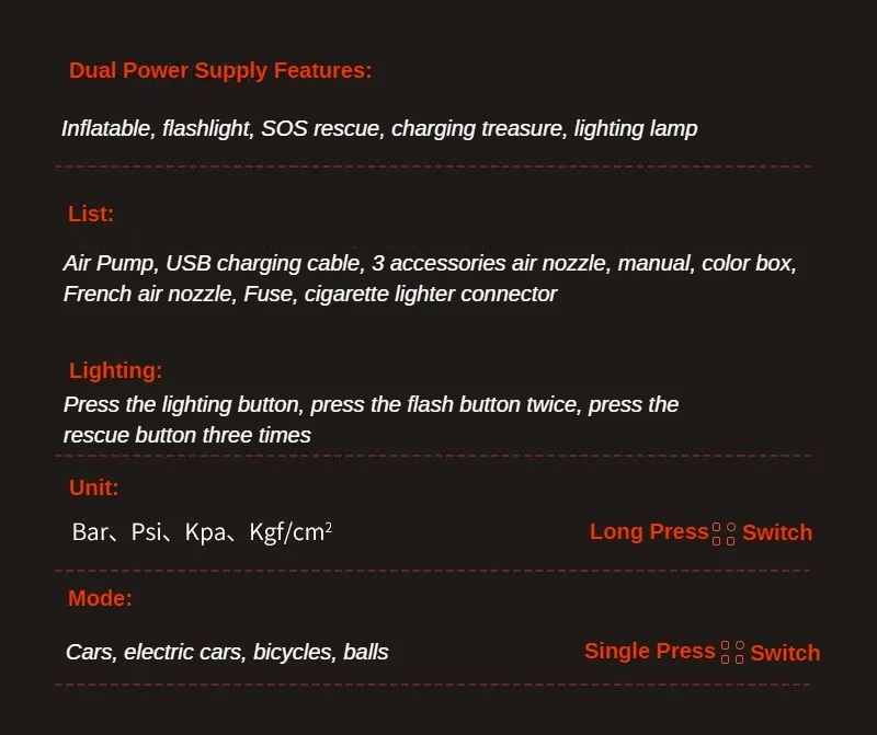 Wireless Tire Inflator Pump 6000mAh Electric Portable Car Air Compressor Fast Inflate Air Pump for Moto Bike Car Tyre Balls