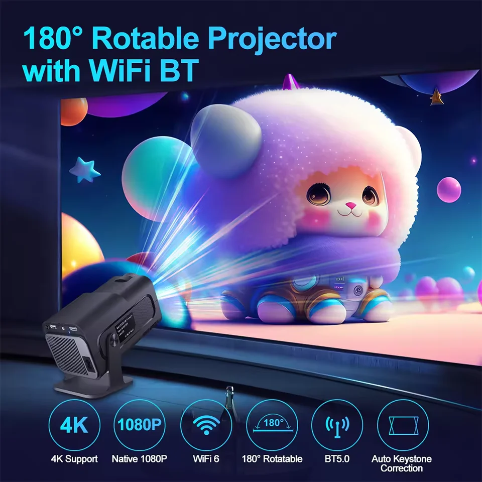 KaiAqua 4K Android 11 Projector Native 1080P 390ANSI HY320 Dual Wifi6 BT5.0 1920*1080P Cinema portable Projetor upgrated FY300