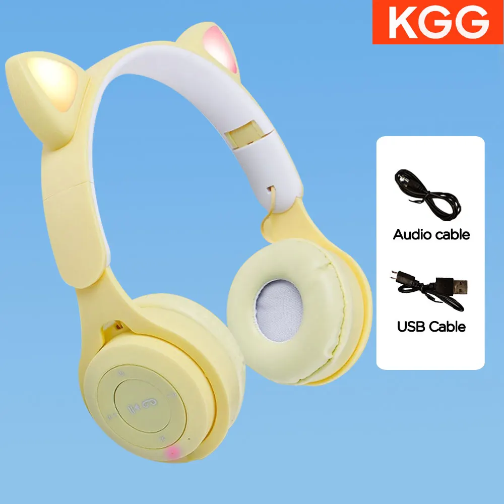 Cat Ears Headphones Flash Light Wireless With MIC Control LED Kid Girl Stereo Cute Music Helmet Bluetooth Phone Headset Earphone