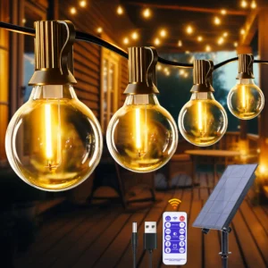 Sf196ee3eb7f8404fabc5feeb987acaddT.webp Solar String Lights Outdoor G40 Patio Lights with LED Shatterproof Bulbs,Weatherproof Hanging Lights for Backyard Bistro