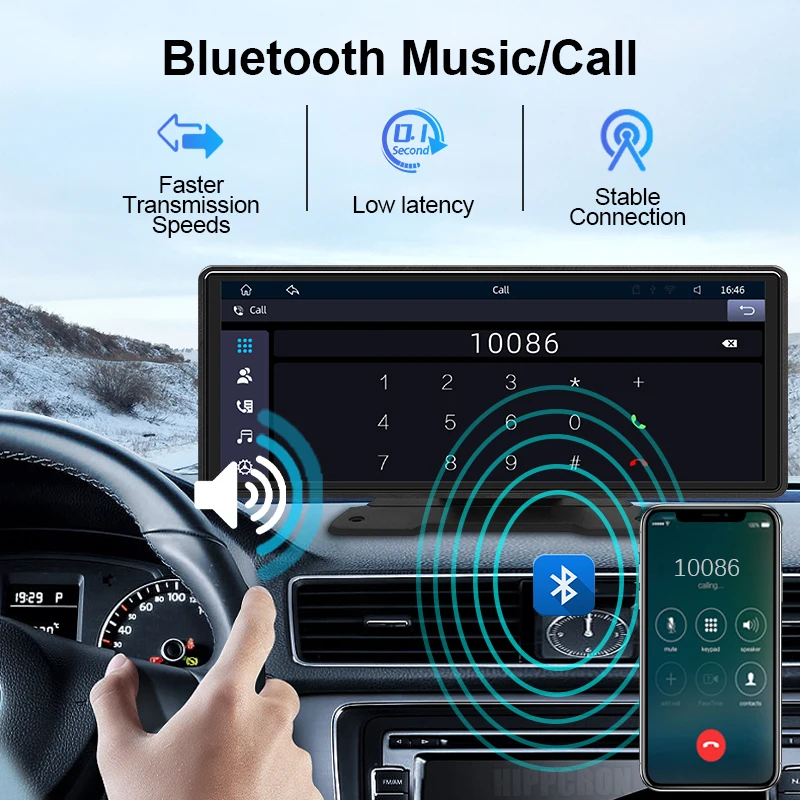 Hippcron 10.26” CarPlay Android Auto Car Radio Multimedia Video Player IPS Touch Screen With AUX USB Support Rearview Camera