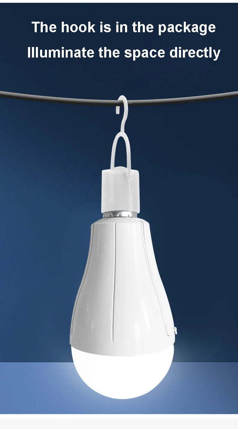 LED Bulb Light Smart Charging Chip Power Failure Emergency Home 18650 Battery Flicker-Free with Hook Detachable Emergency Bulb
