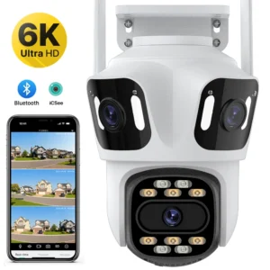 Sf3c0a0c9b8d244c2a1bfdb5dc817bcd00.webp Three Lens PTZ IP Camera Outdoor 6K HD Three Screen WiFi Security Camera Auto Tracking 4K Dual Len Wirelss CCTV Camera iCsee