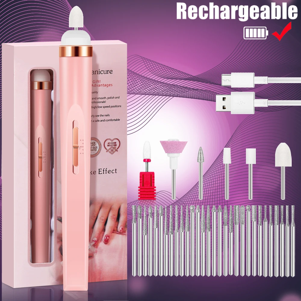 Electric Nail Polish Drill Set Machine With Light Multiple Gears Portable With Battery Electric Manicure Art Tools