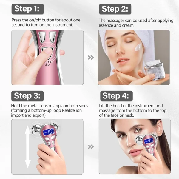 4D EMS Face Massager Roller Microcurrent Vibration Facial V Lifting Massage Devices Beauty Skin Care Tool For Neck Eye Body