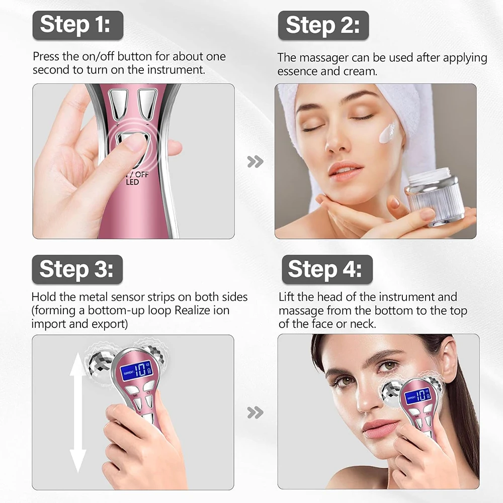 4D EMS Face Massager Roller Microcurrent Vibration Facial V Lifting Massage Devices Beauty Skin Care Tool For Neck Eye Body