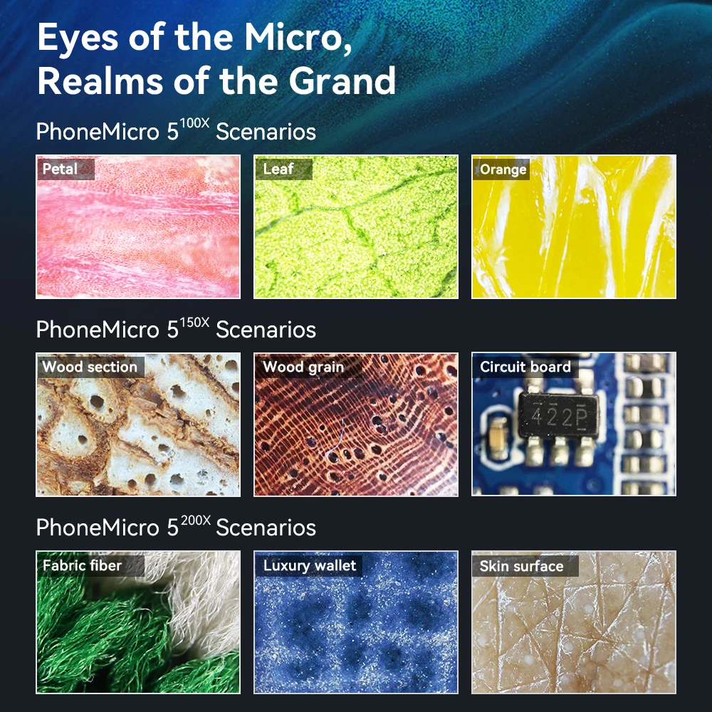 APEXEL New Upgrated 100X-200X Microscope Lens  3in 1Phone Camera Lens Kit Macro Lenses with LED Light for almost All Smartphone