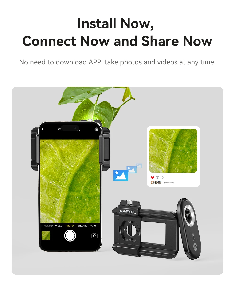 APEXEL New Upgrated 100X-200X Microscope Lens  3in 1Phone Camera Lens Kit Macro Lenses with LED Light for almost All Smartphone