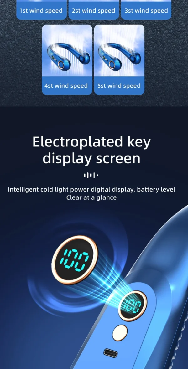 New 3000mA Portable Mini Hanging Neck Fan Bladeless Neckband Fan Digital Display Power Air Cooler USB Rechargeable Electric Fans