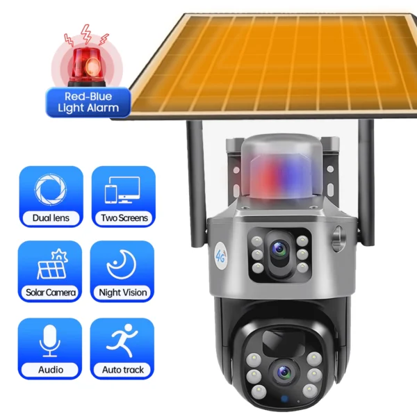 4G Solar Camera 2 Lens CCTV Camera 4K 8MP HD Night Vsion Wirless WiFi Camera Outdoor Security Protection Smart Home IP Cameras