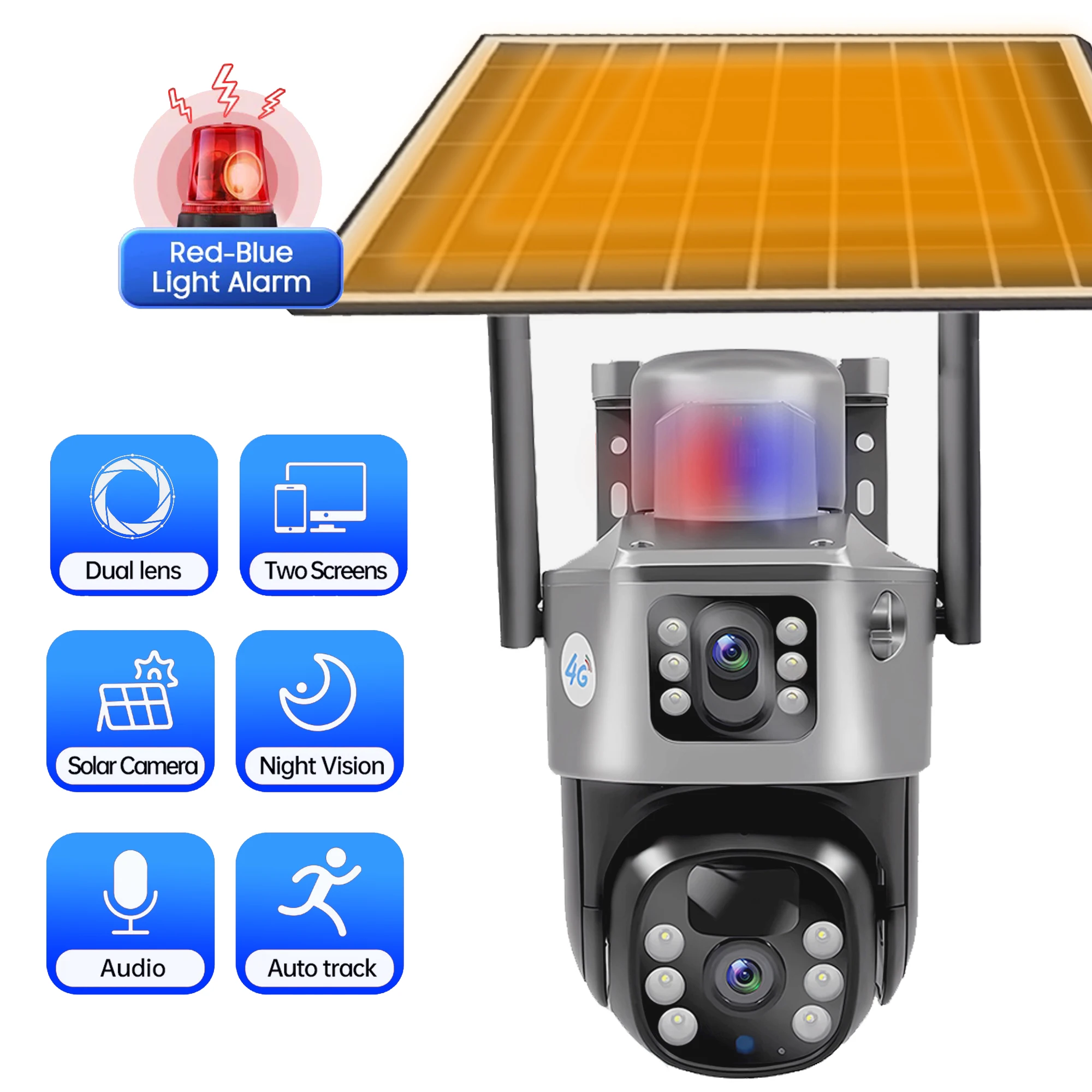 4G Solar Camera 2 Lens CCTV Camera 4K 8MP HD Night Vsion Wirless WiFi Camera Outdoor Security Protection Smart Home IP Cameras