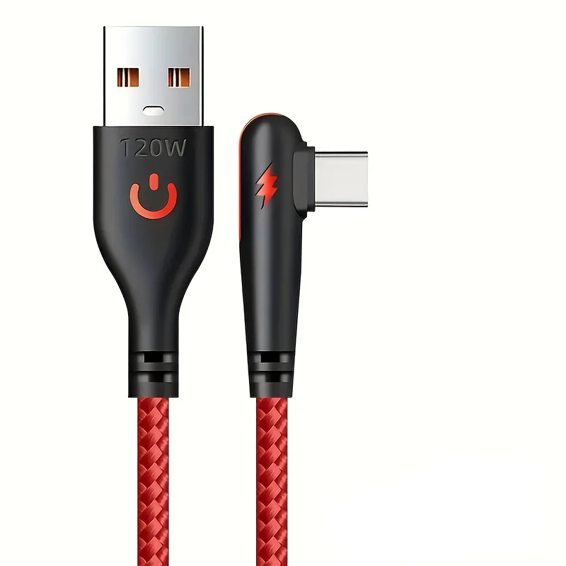 NNBILI 120W fast charging USB to Type-C cable, nylon braided, 90 ° elbow design with high power output suitable for Huawei oppo