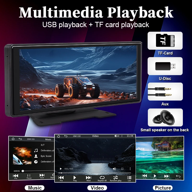 Hippcron 10.26” CarPlay Android Auto Car Radio Multimedia Video Player IPS Touch Screen With AUX USB Support Rearview Camera