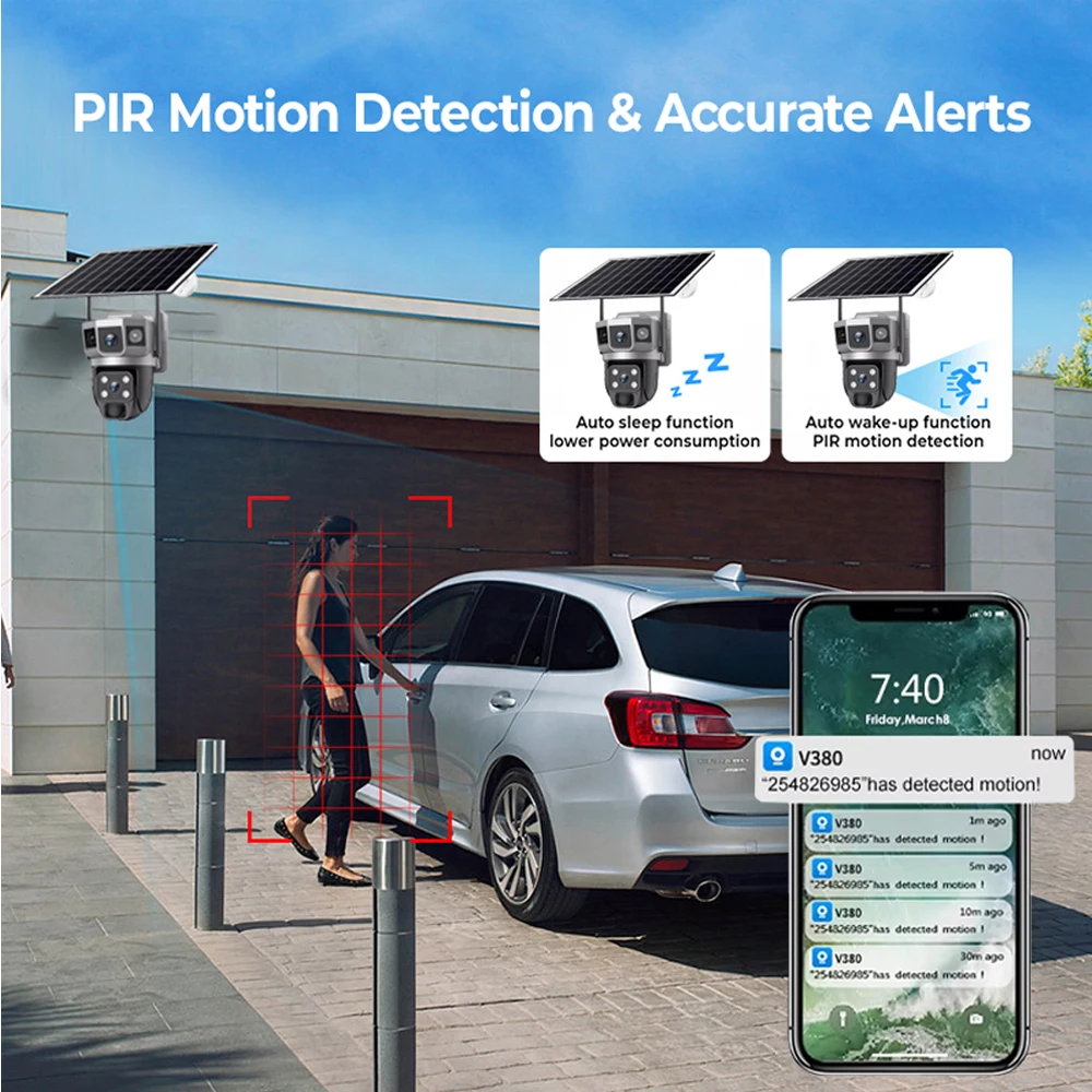 Dual Lens Three Screens WIFI Solar Camera 12MP 10X Zoom CCTV Outdoor Automatic Tracking Humanoid Detection Support PTZ IP66 Cam