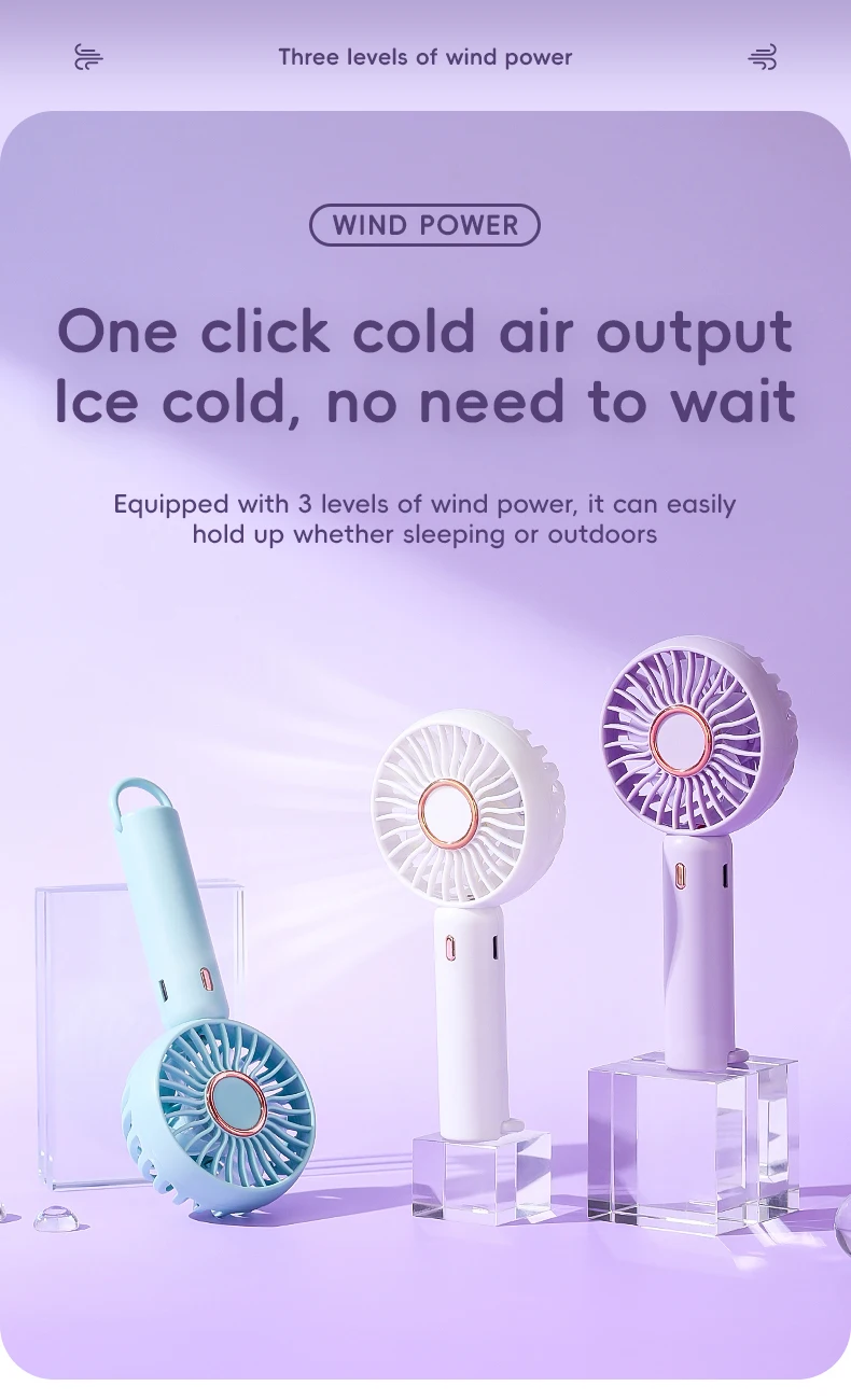 Mini Portable Fan Cute Design 3 Speed Personal Handheld  Desktop with Standing Ring Lightweight USB Rechargeable