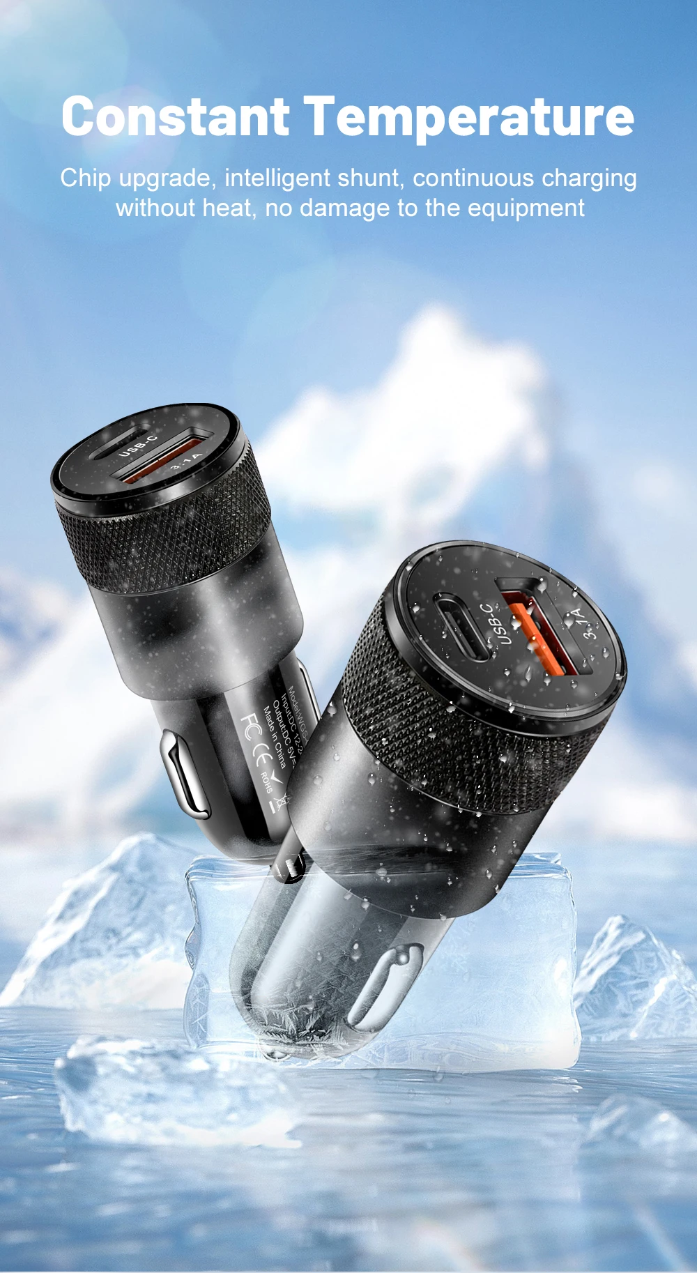 3.1A USB Car Charger Type C Fast Charging Phone Adapter For Xiaomi Huawei PD Phone Charger Adapter Socket Cigarette Lighter