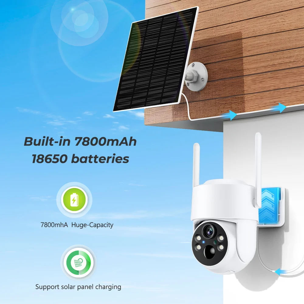 WiFi PTZ Camera Outdoor Wireless Solar IP Camera 4MP HD Built-in Battery Video Surveillance Camera Long Time Standby iCsee APP