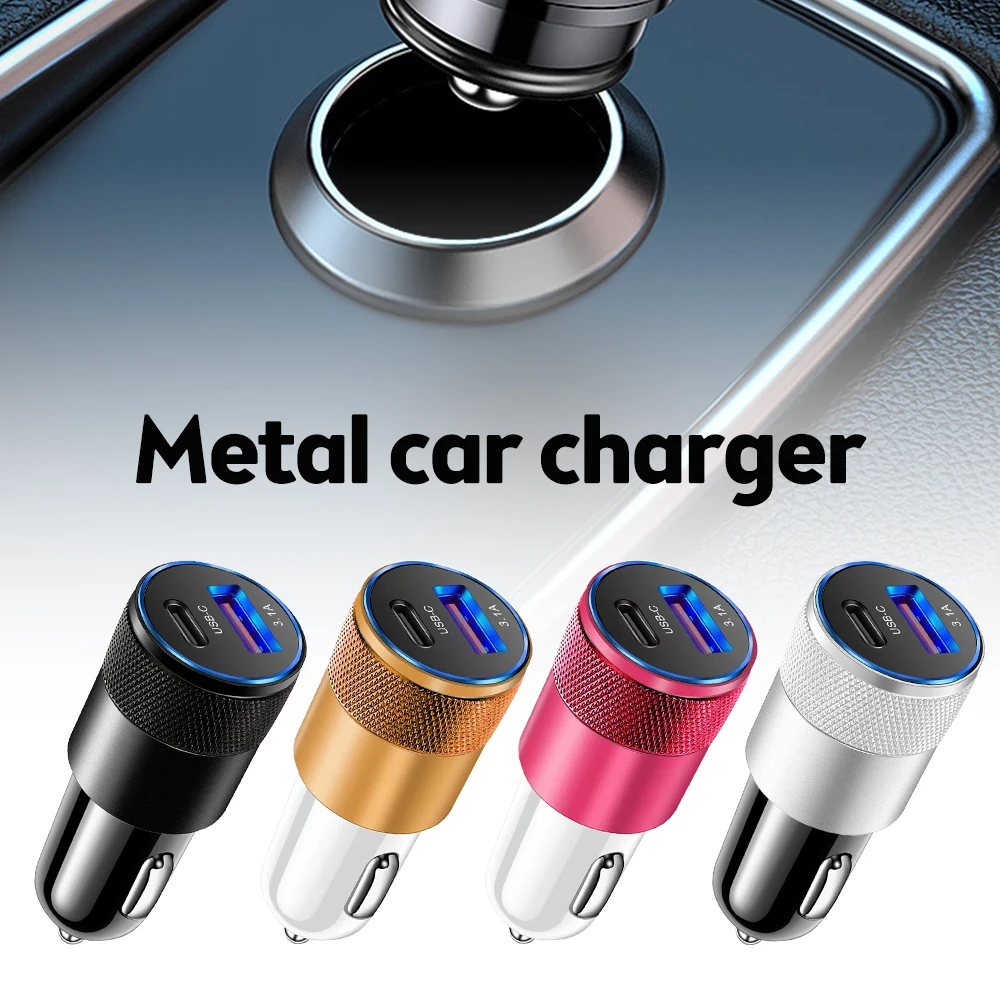 3.1A Dual USB Car Charger QC3.0 Fast Charging PD Phone Charger Auto Cigarette Lighter Adapter 12-24V For iPhone Xiaomi Huawei