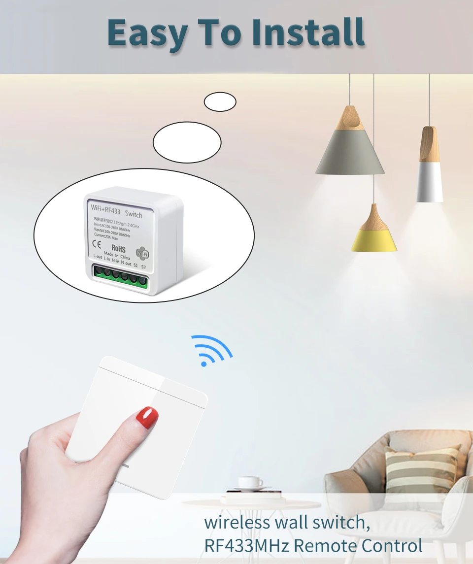 Tuya WiFi Smart Light Switch Smart Home Wireless RF 433mhz Push Button Wall Switch Via Alexa Google Home Alice Smart Life App