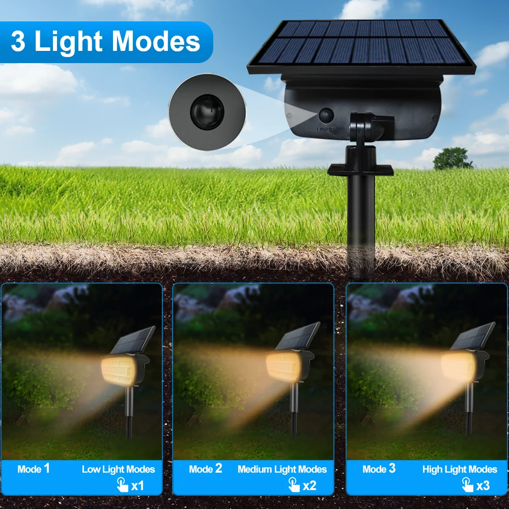 72 LED Solar Spotlights Outdoor Landscape Waterproof 108/136 LEDS Solar Powered Wall Light Auto On/Off for Yard Garden Pathway