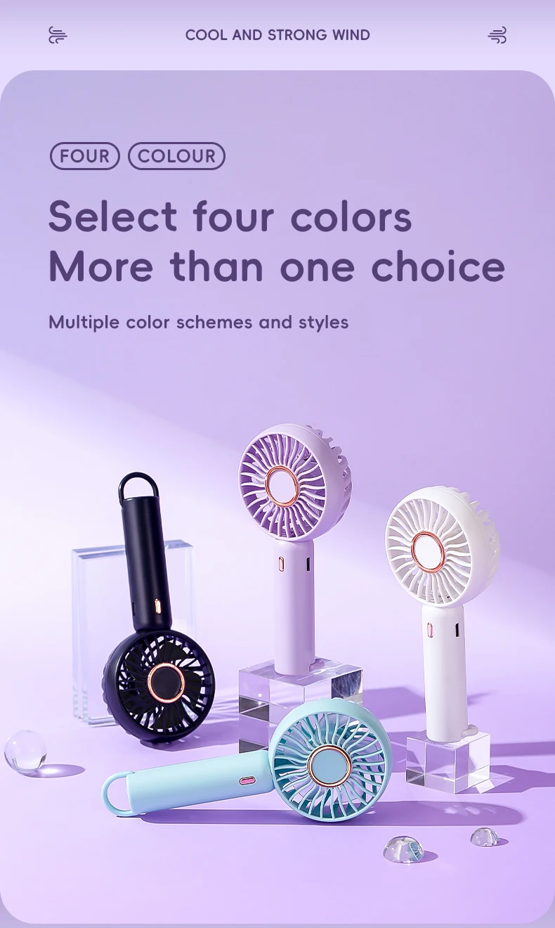 Mini Portable Fan Cute Design 3 Speed Personal Handheld  Desktop with Standing Ring Lightweight USB Rechargeable