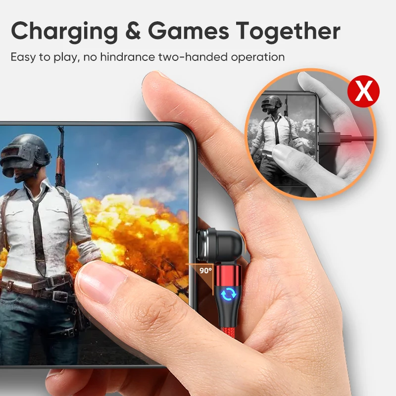 Magnetic Micro USB Type C Charging Cable for Xiaomi Samsung Huawei POCO Redmi 3 in 1 540 Rotate LED Magnetic Cable for iPhone