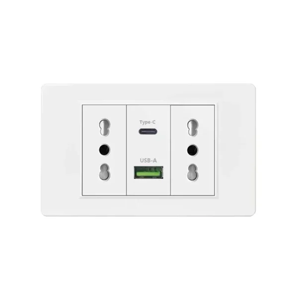 Italy Chile  Standard Outlet with USB Smart Type-c 20W Fast Charging, Dual USB Wall Socket Chile Plug Plastic Panel Light Switch