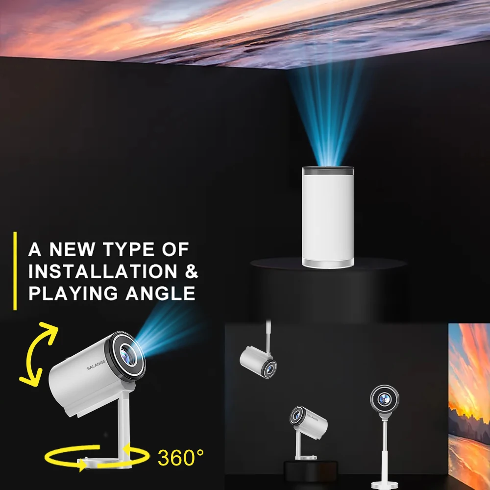 Salange X5 Mini Projector with Built-in Adjustable Stand Physical 720P Support 1080P Android Smart Beamer with Wifi Bluetooth