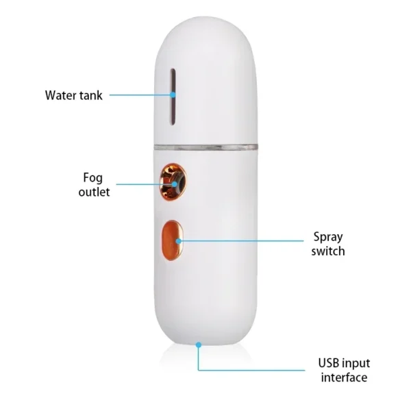 1PC Mini Portable Humidifier Nano Mister Facial Steamer Device Beauty Spray Hydrating Apparatus Cold Spray ApparatusRechargeable