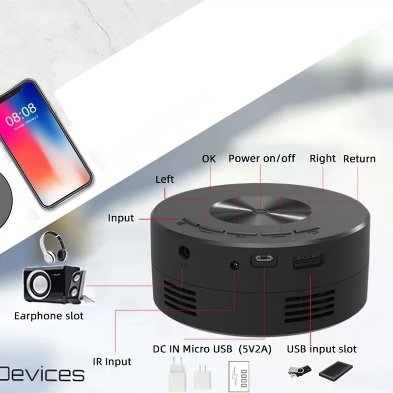 Smart Projector YT200 LED HD TV Video Projetor for HD Android Same Screen Home Cinema Outdoor Portable Projetor