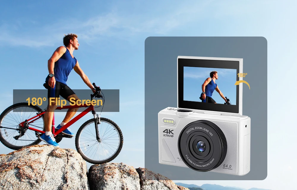 Compact Digital Photography Camera 4K 18X Digital Zoom Vintage Video Recorder YouTube WiFi Webcam 64MP 180° Flip Screen Cameras