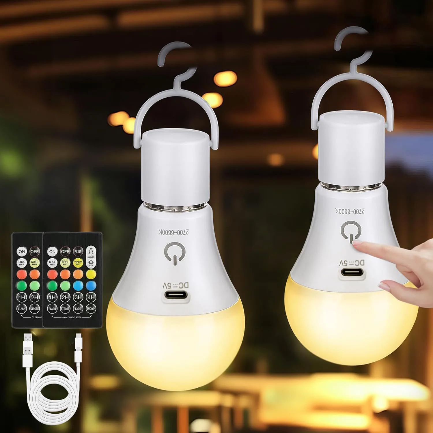 Rechargeable Light Bulb with Remote Control Dim & RGB, Timer, E27 Base,Backup Emergency Light for Home or Outdoor