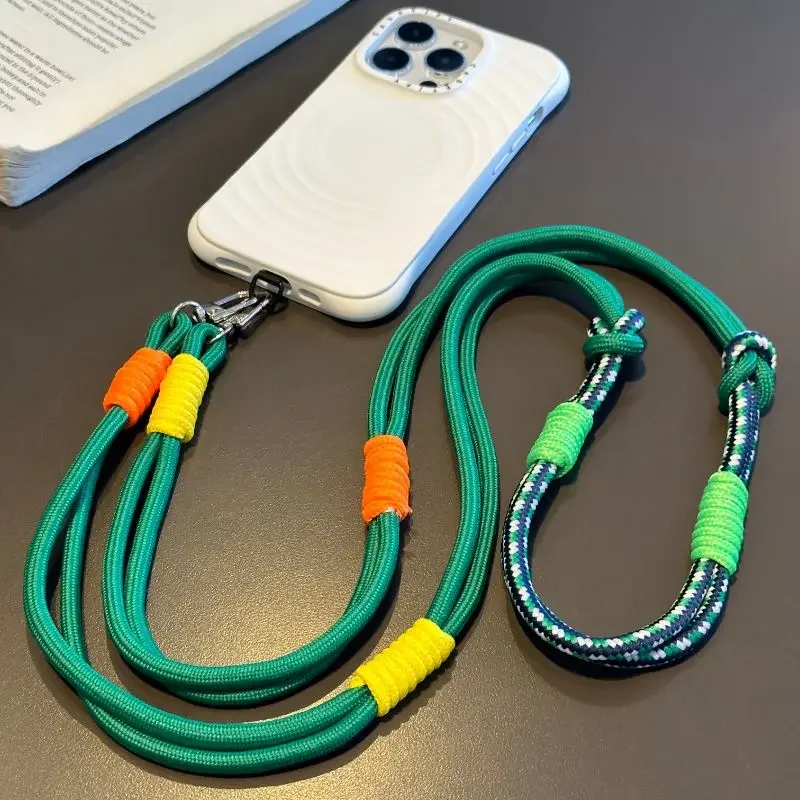 Mobile Phone Lanyard Cross-body Carryable Lengthening Anti-lost Mobile Phone Chain Versatile Contrasting Color Double Ring Knot
