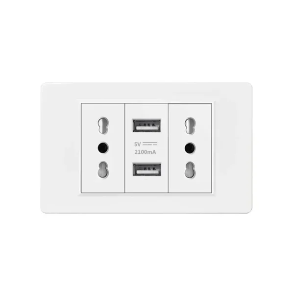 Italy Chile  Standard Outlet with USB Smart Type-c 20W Fast Charging, Dual USB Wall Socket Chile Plug Plastic Panel Light Switch