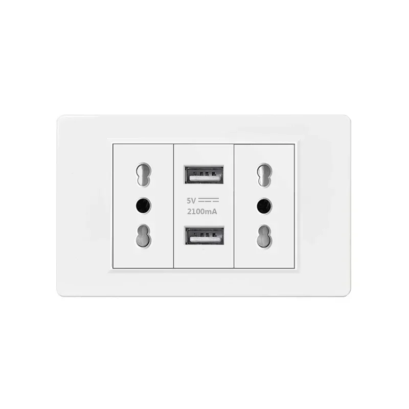 Italy Chile  Standard Outlet with USB Smart Type-c 20W Fast Charging, Dual USB Wall Socket Chile Plug Plastic Panel Light Switch