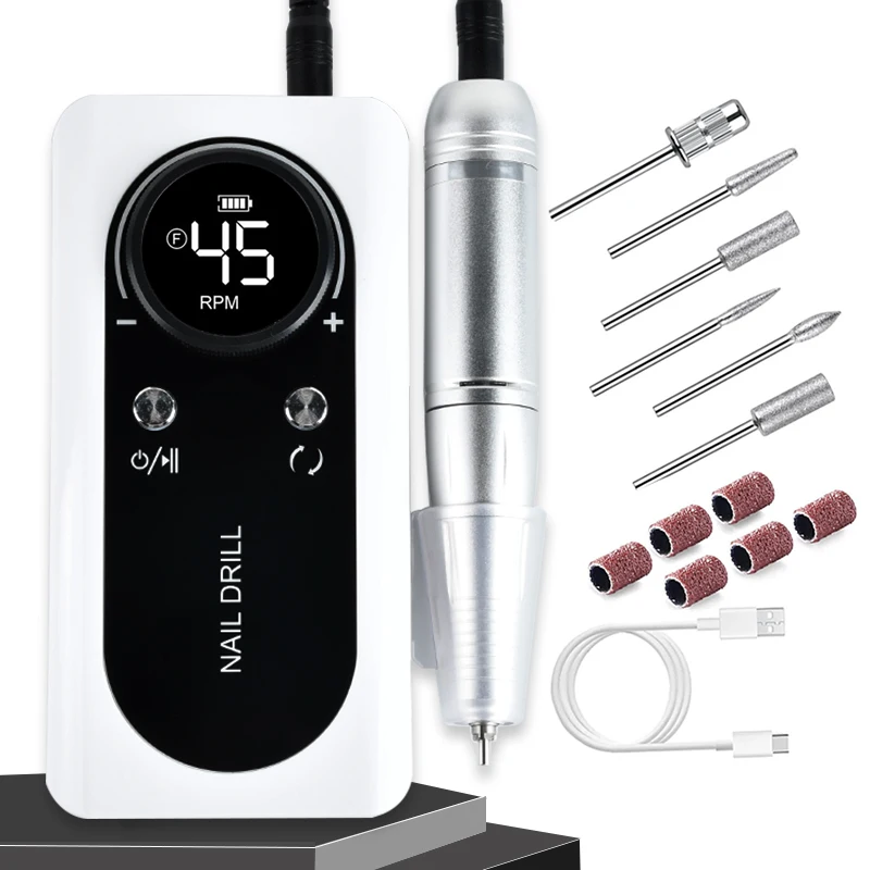 Professional Electric Nail Drill Kit Portable Nail Drill Machine Rechargeable Low Noise Nail Sander File For Manicure Salon Tool