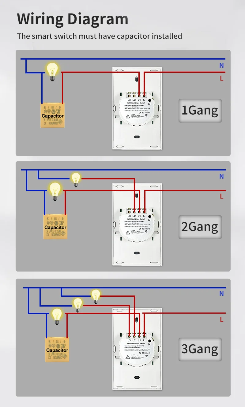TNCE Tuya US WiFi/Zigbee Smart Wall Switch 1/2/3/4 Gang Light Switch Smart Touch Sensor Smart Home  Work with Alexa Google Home